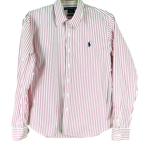 Ralph Lauren Sport pink white stripe button shirt women’s 14 slim fit - Picture 1 of 5